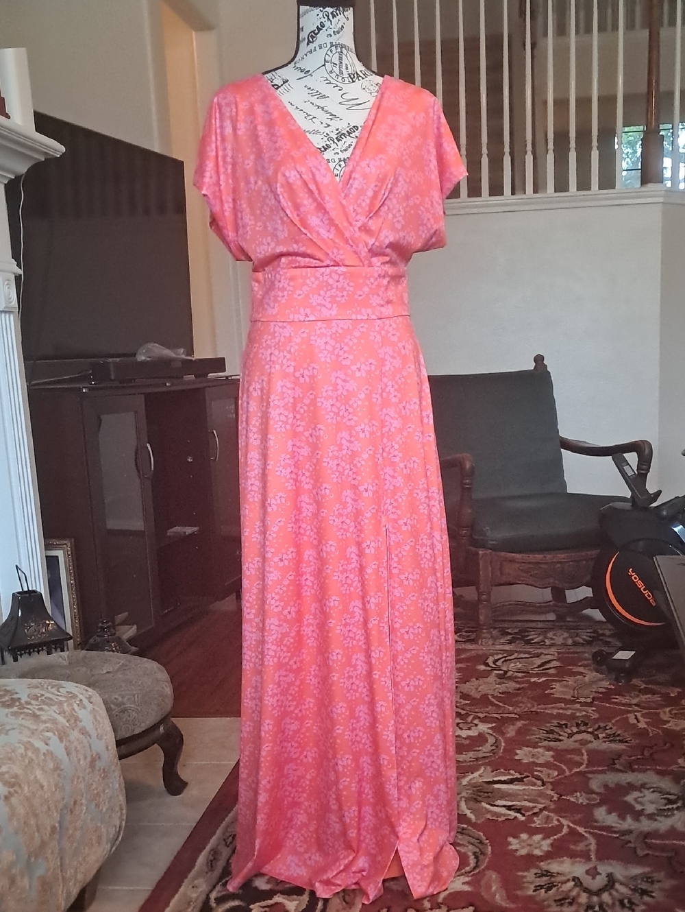 Alexia Admor Coral Pink Floral Faux-Wrap Maxi Dress